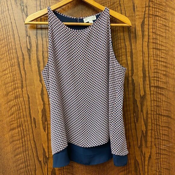 Kenar geometric print double layer halter neck sleeveless flowy tunic blouse - Picture 1 of 9